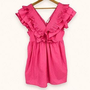 entro Hot Pink Ruffle V-Neck Dress